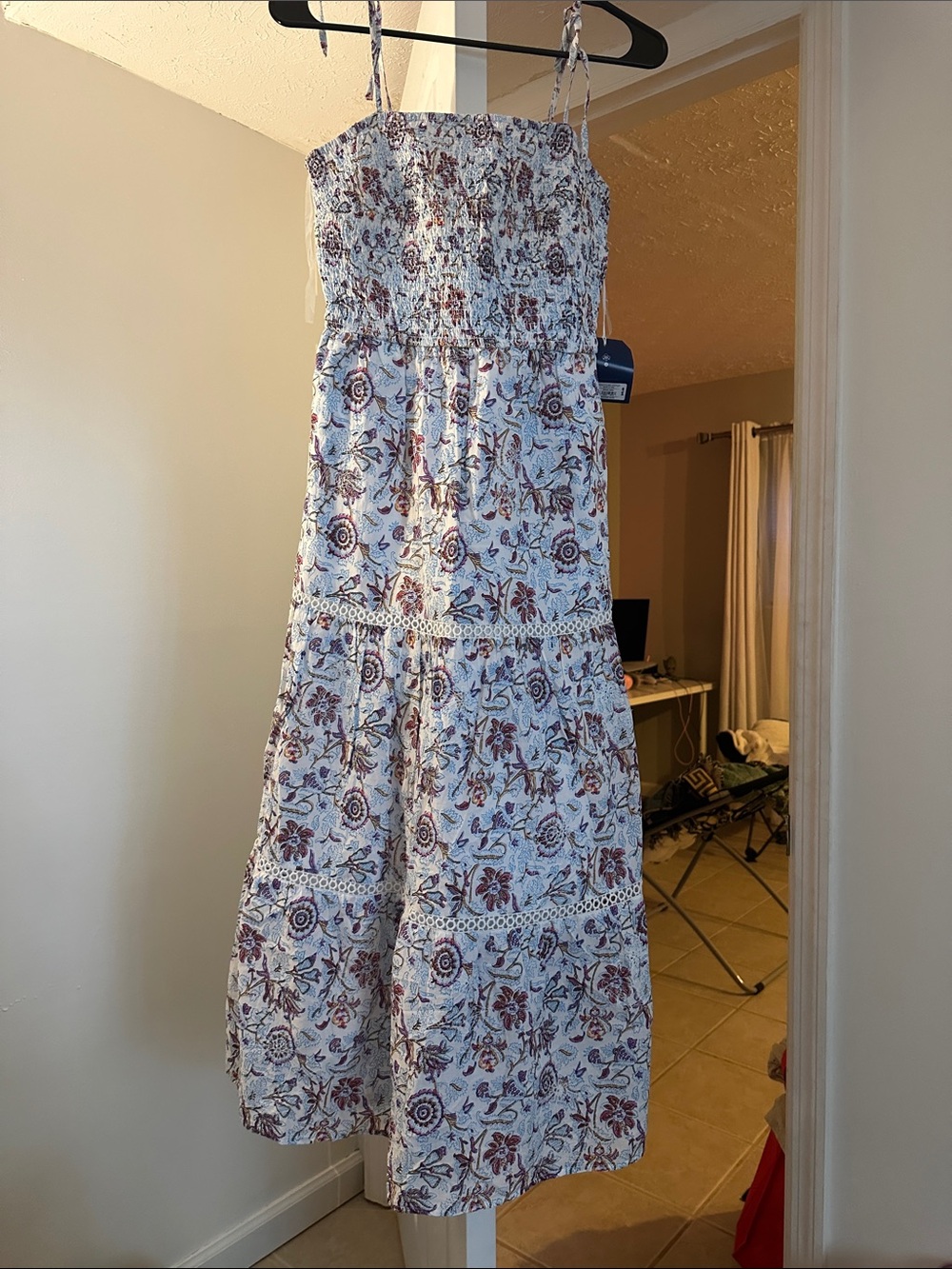 Roller Rabbit White Maxi Dress with Burgundy Floral Print